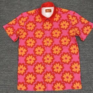 Sleepy Peach Shirt Men Large Floral 70s Beach Disco Retro Casual Resort Camp